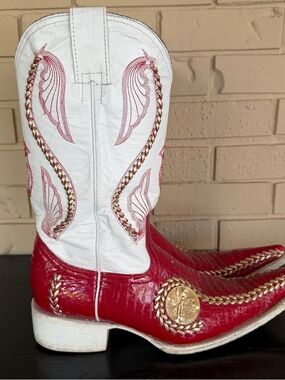 EL GENERAL Genuine Red Leather Pointed Toe Cowboy Boots Mens MEX 27 US 8 Western